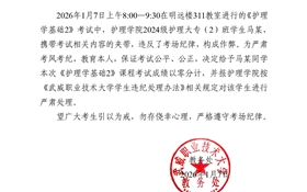2025-2026學(xué)年第一學(xué)期期末考試學(xué)生違紀(jì)作弊通報(bào)(十四)